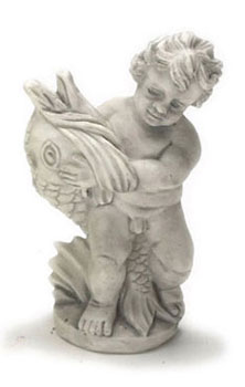 Dollhouse Miniature Statue-Angel W/Fish -Gray